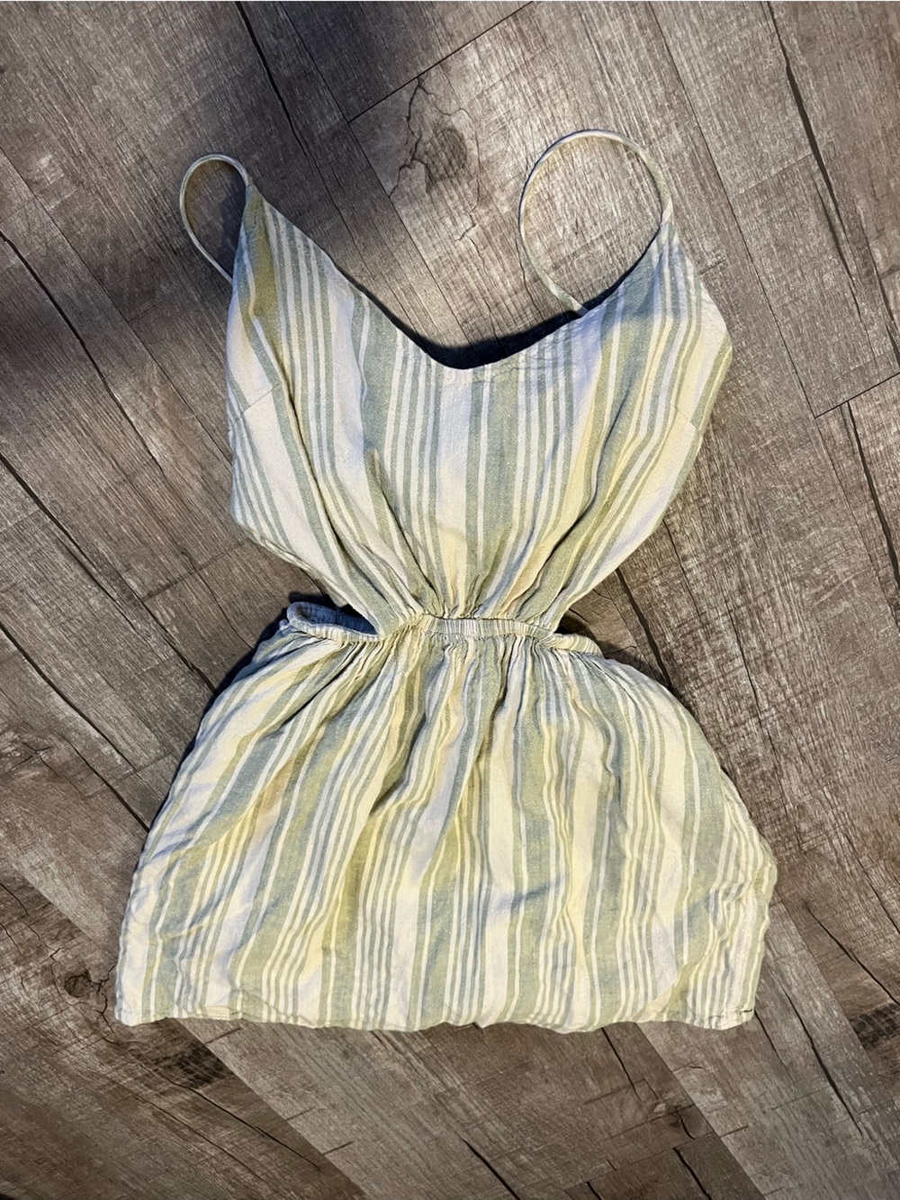 American Eagle Outfitters Yellow & Green Striped Spaghetti Strap Mini Dress